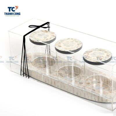Set Of 3 Jars With Mother Of Pearl Tray And Acrylic Cover (TCKIT-24253)