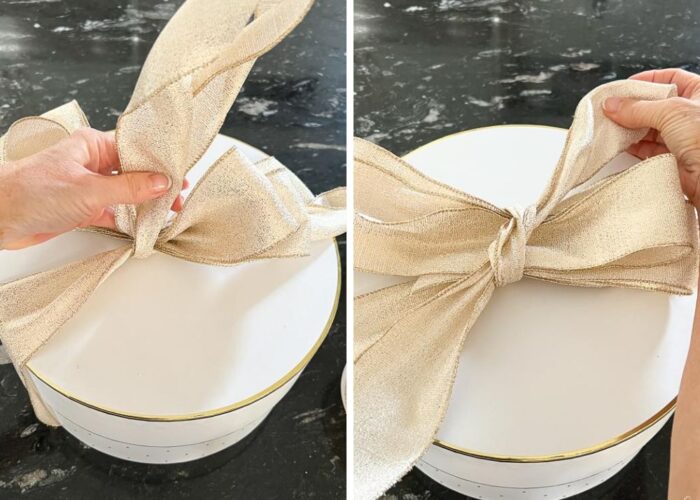 Tie the first ribbon securely around the center of the loops how to tie a gift basket bow