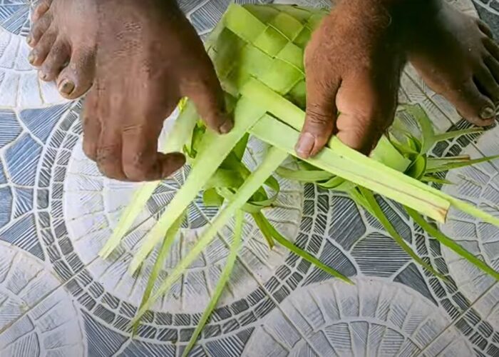 How to weave a basket with palm leavesfronds step by step