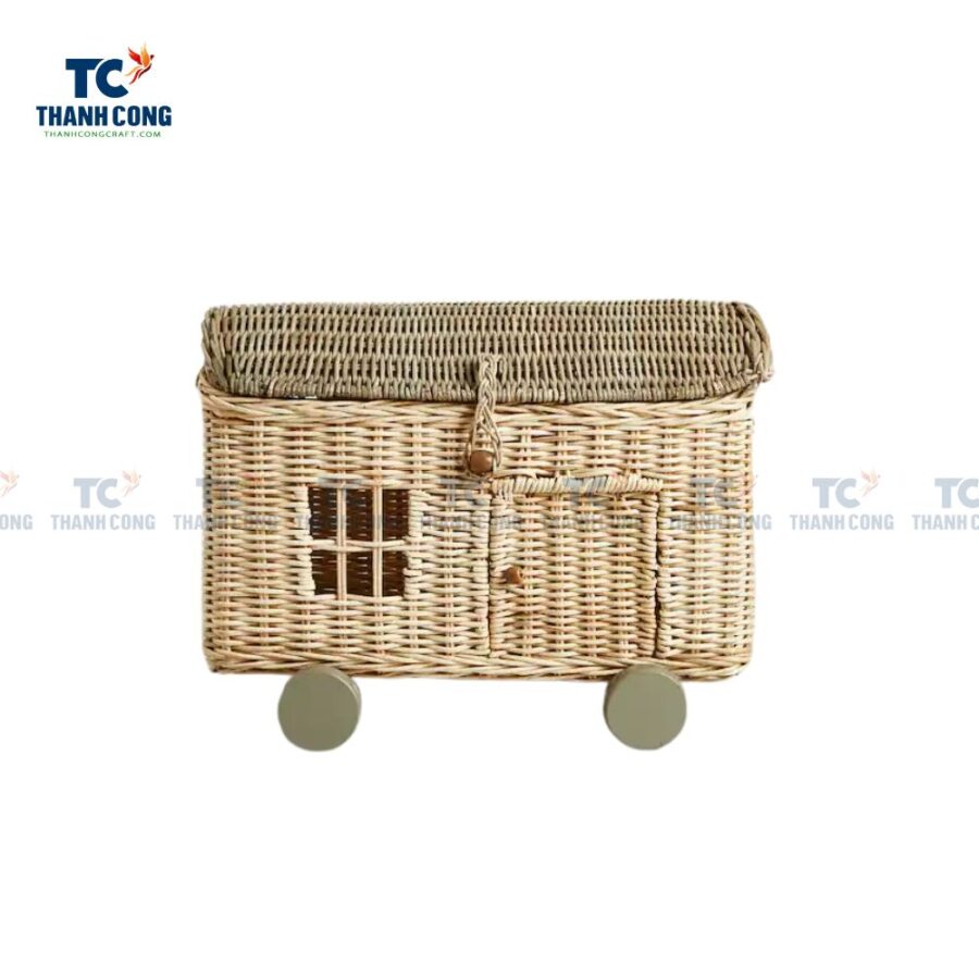 Wicker Rattan House Basket with Wheels