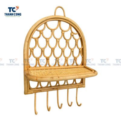 Rattan Shelf with Hooks, rattan wall shelf with hooks
