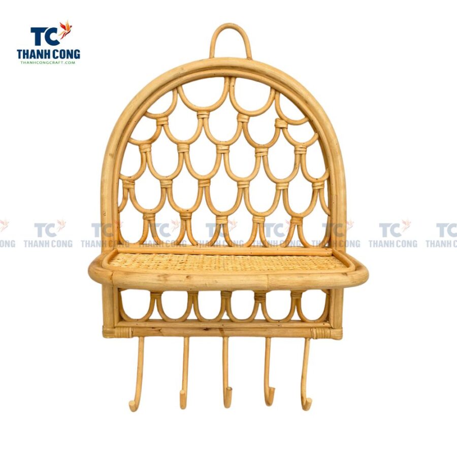 Rattan Shelf with Hooks, rattan wall shelf with hooks