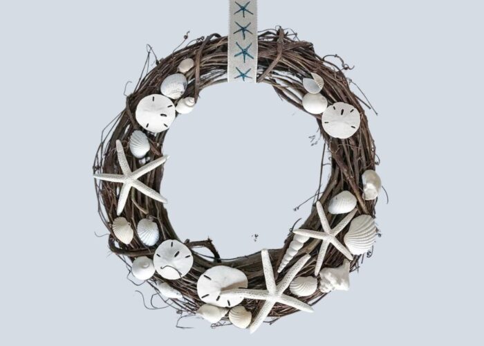 Hang your grapevine seashell wreath on your front door Hang your grapevine seashell wreath on your front door