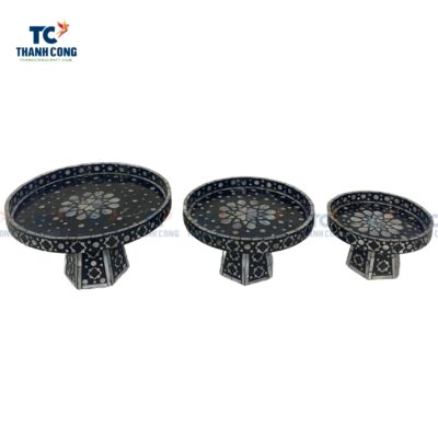 Mother Of Pearl Cake Stand In Black Floral Pattern (TCPFA-24051)