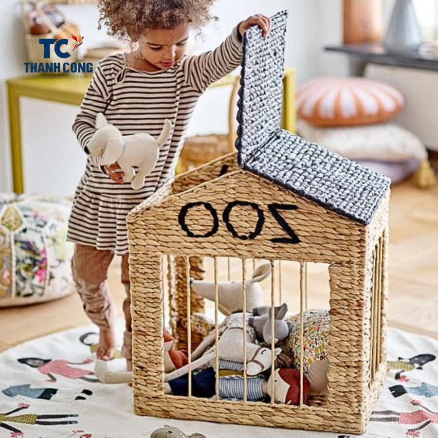 Woven toy storage basket with lid
