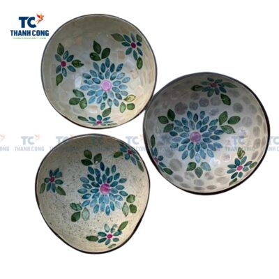 Blue Floral Seashell Coconut Bowl (TCCB-24077)