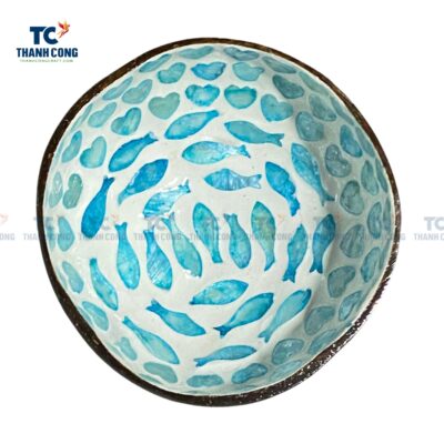 Fish Design Mosaic Inlay Coconut Shell Bowl (TCCB-24079)