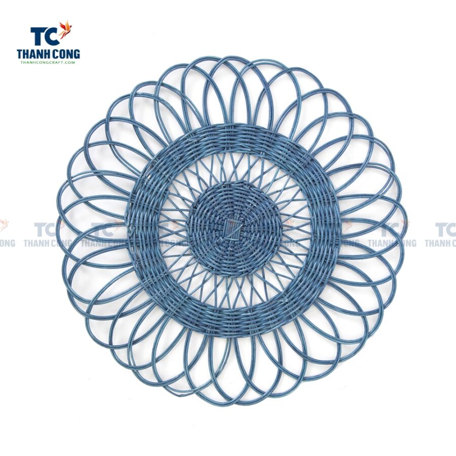 Blue Flower Round Rattan Placemat (TCKIT-24308)