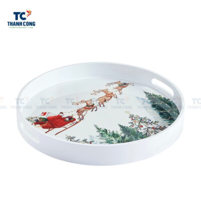 Christmas round lacquer serving tray, wholesale