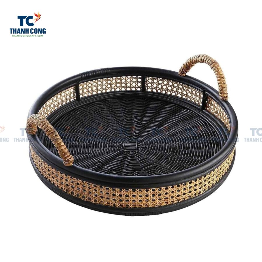 Woven Round Rattan Tray Black (TCKIT-24374)