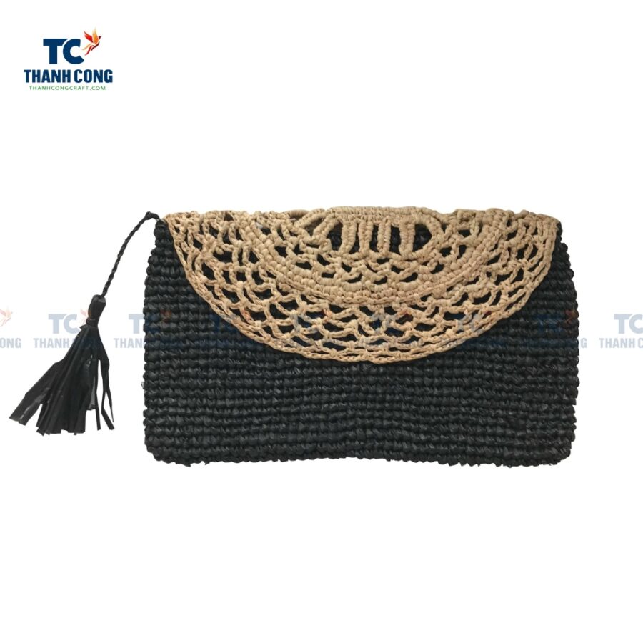 Black Straw Clutch Bag (TCFA-24060)