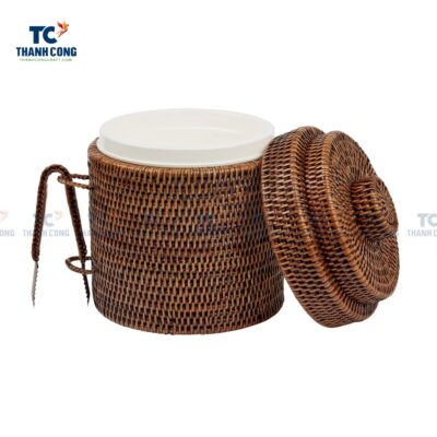 Brown Rattan Ice Bucket With Tongs (TCKIT-24432)