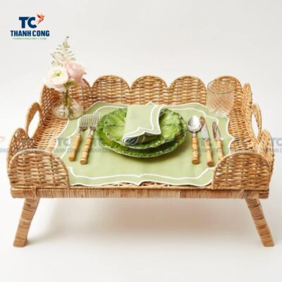 Natural Scalloped Rattan Breakfast Tray (TCKIT-24454)
