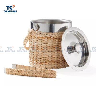 Rattan Ice Bucket With Lid And Tongs (TCKIT-24438)