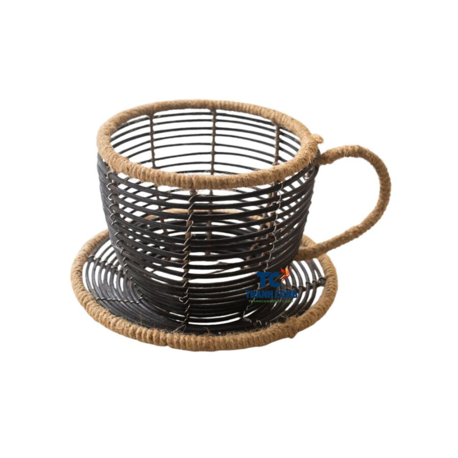 Black Rattan Tea Cup Planter (TCRPB-8992)