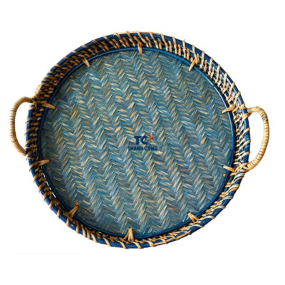 Blue Large Round Rattan Tray (TCRTR-8981)