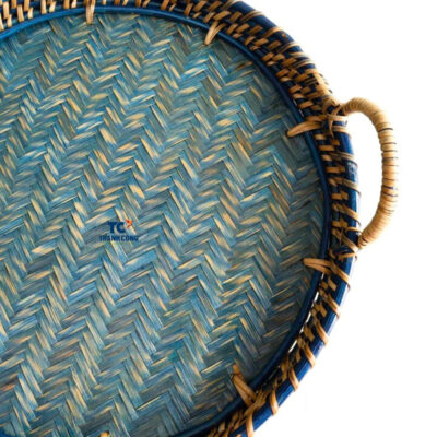 Blue Large Round Rattan Tray (TCRTR-8981)