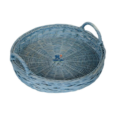 Blue Round Rattan Tray With Handles (TCRTR-8997)
