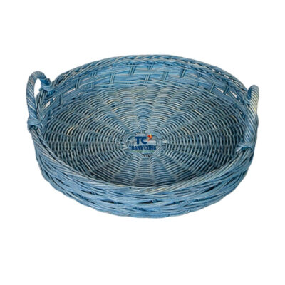 Blue Round Rattan Tray With Handles (TCRTR-8997)