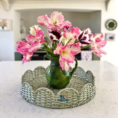 Green Scallop Rattan Tray (TCRTR-8999)