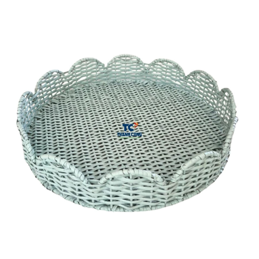 Green Scallop Rattan Tray (TCRTR-8999)