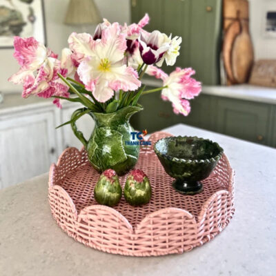 Pink Scalloped Tray Rattan (TCRTR-8998)