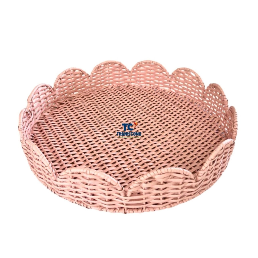 Pink Scalloped Tray Rattan (TCRTR-8998)