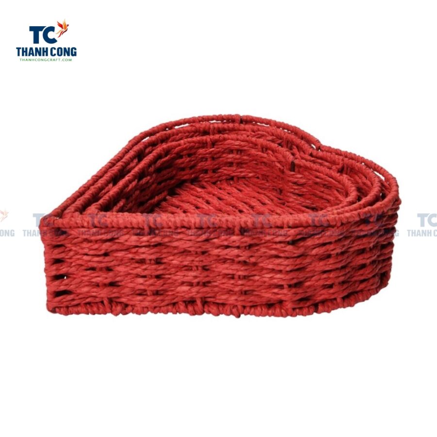 Red Heart Shaped Water Hyacinth Tray (TCKIT-24458)