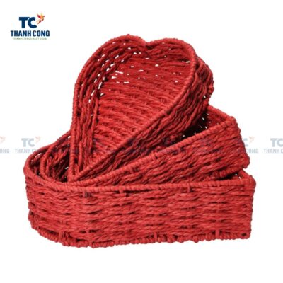 Red Heart Shaped Water Hyacinth Tray (TCKIT-24458)