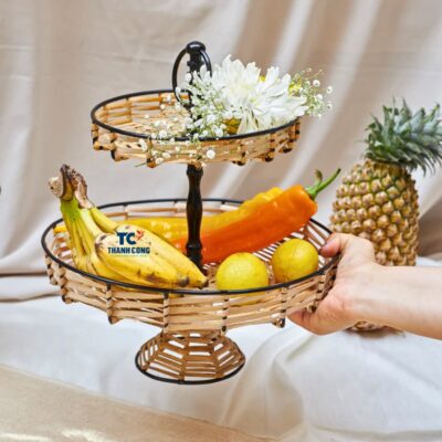 Two Tier Woven Rattan Cake Stand (TCRCS-8982)