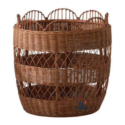 brown scalloped rattan basket, wholesale