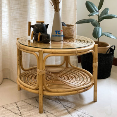 round rattan table with glass top