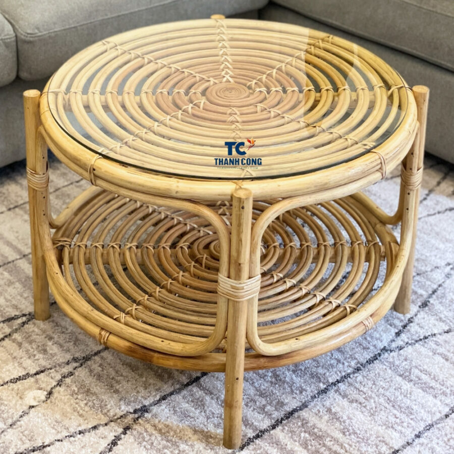 round rattan table with glass top