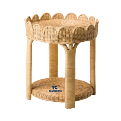 round scalloped rattan side table, wholesale