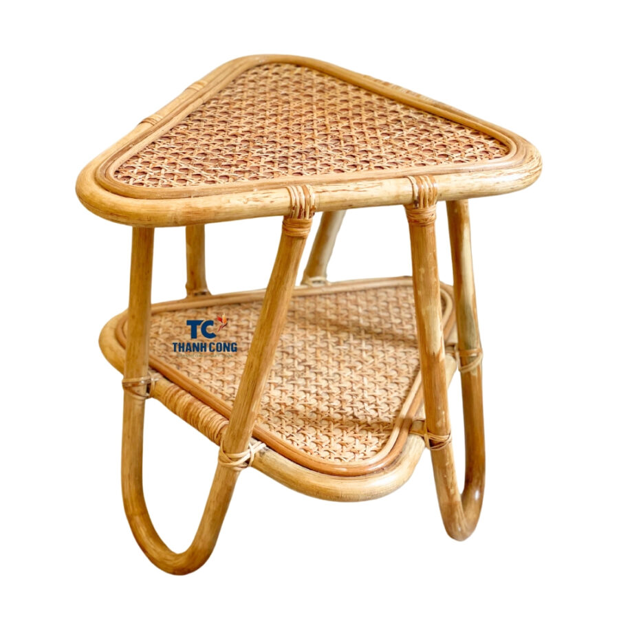 two tier triangular rattan end table