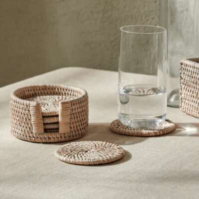 whitewashed rattan coasters