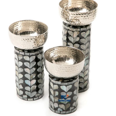 Bowl Set Mother Of Pearl With Black Base Inlaid Heart (TCMBH-8961)