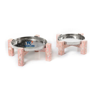 Metal Bowl Set With Pink Mother Of Pearl Base (TCMBH-8959)