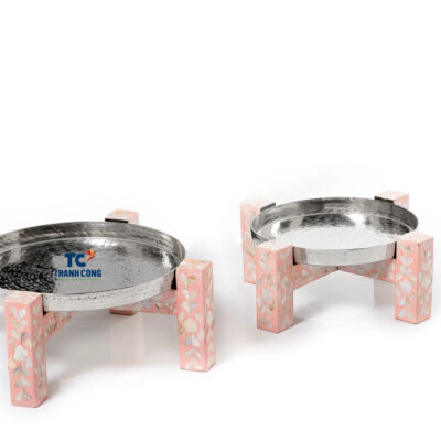 Metal Bowl Set With Pink Mother Of Pearl Base (TCMBH-8959)