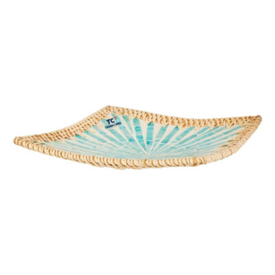 Turquoise mother of pearl rattan tray