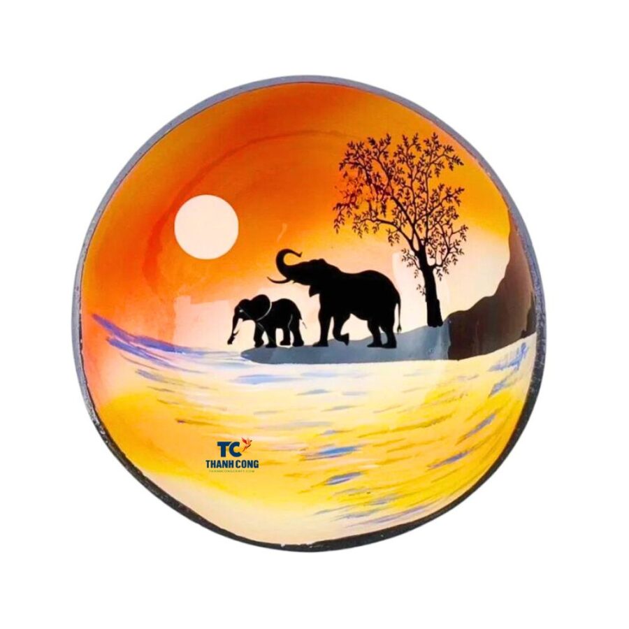 Lacquer Coconut Bowl With Thailand Elephant (TCCB-8990)