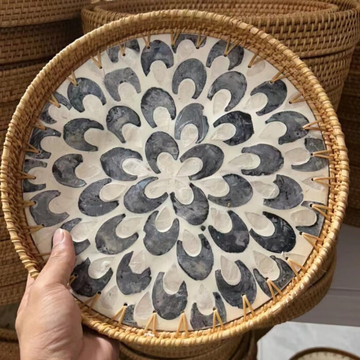 decorative mother of pearl rattan tray