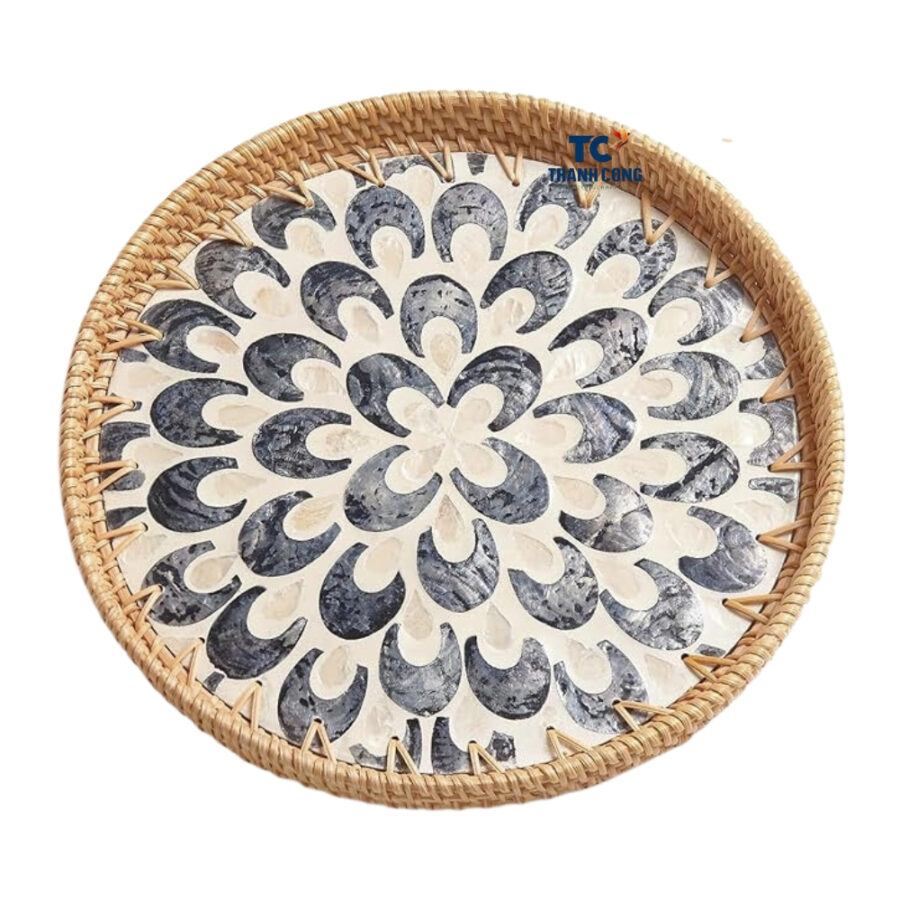 decorative mother of pearl rattan tray