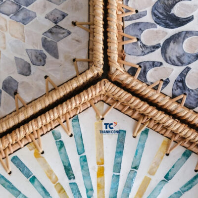 Hexagonal Mother of Pearl Rattan Tray