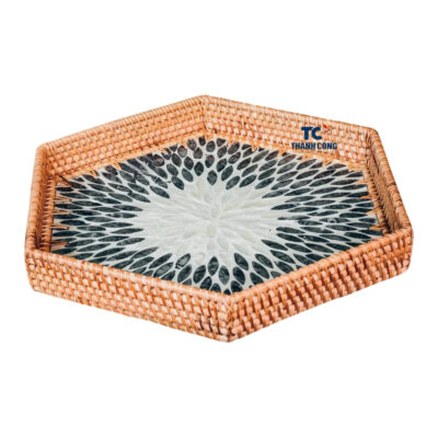 Hexagonal Mother of Pearl Rattan Tray