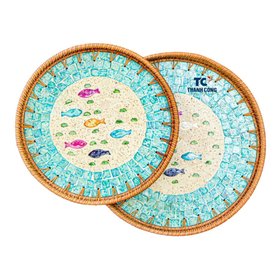 Marine Theme Rattan and Mother of Pearl Tray