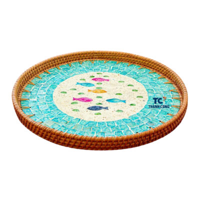 Marine Theme Rattan and Mother of Pearl Tray
