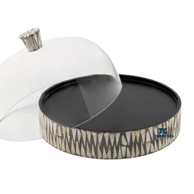 mother of pearl serving plate with cover