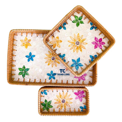 Rattan Mother of Pearl Tray Set of 3