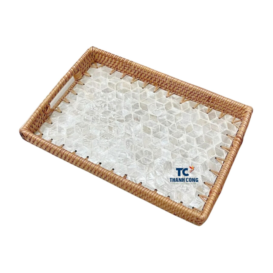 rectangle mother of pearl rattan tray, wholesale